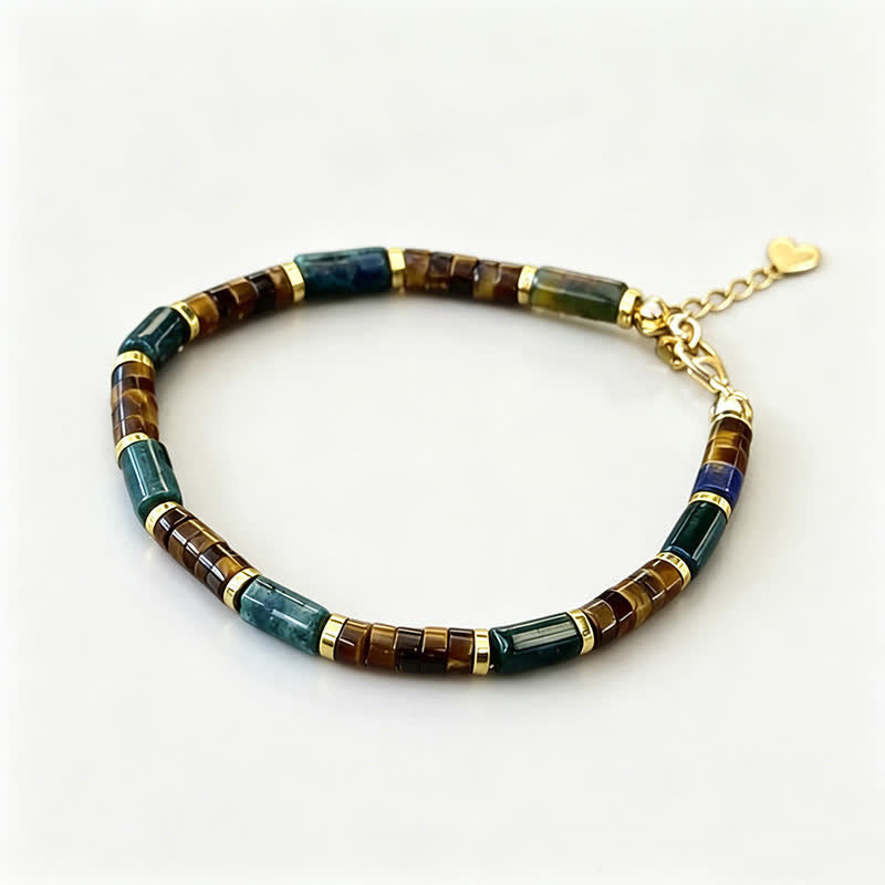 Buddha Stones Lapis Lazuli Indian Agate Tiger Eye Cylindrical Bead Wisdom Bracelet - image 2