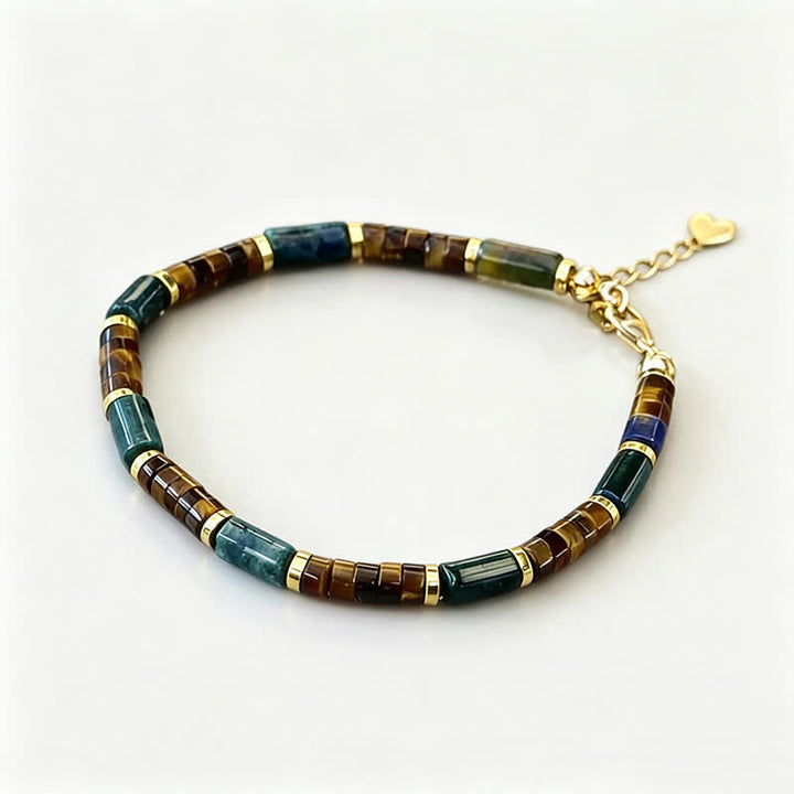 Buddha Stones Lapis Lazuli Indian Agate Tiger Eye Cylindrical Bead Wisdom Bracelet - image 2