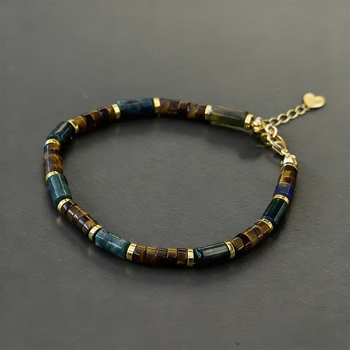 Buddha Stones Lapis Lazuli Indian Agate Tiger Eye Cylindrical Bead Wisdom Bracelet - With Extender Chain(Wrist Circumference: 20-22 cm) - image 1