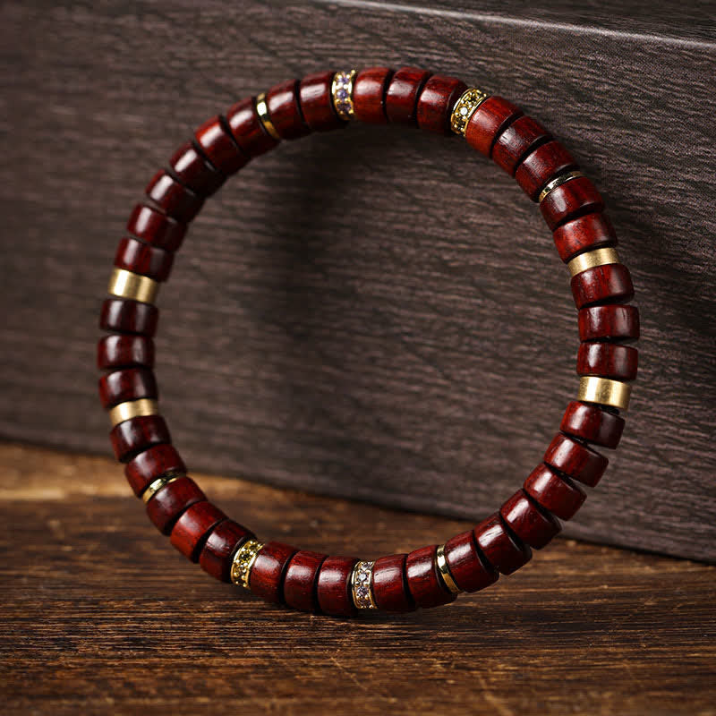 Buddha Stones Red Rosewood Ebony Wood Grounding Barrel Bead Minimalist Bracelet - image 1