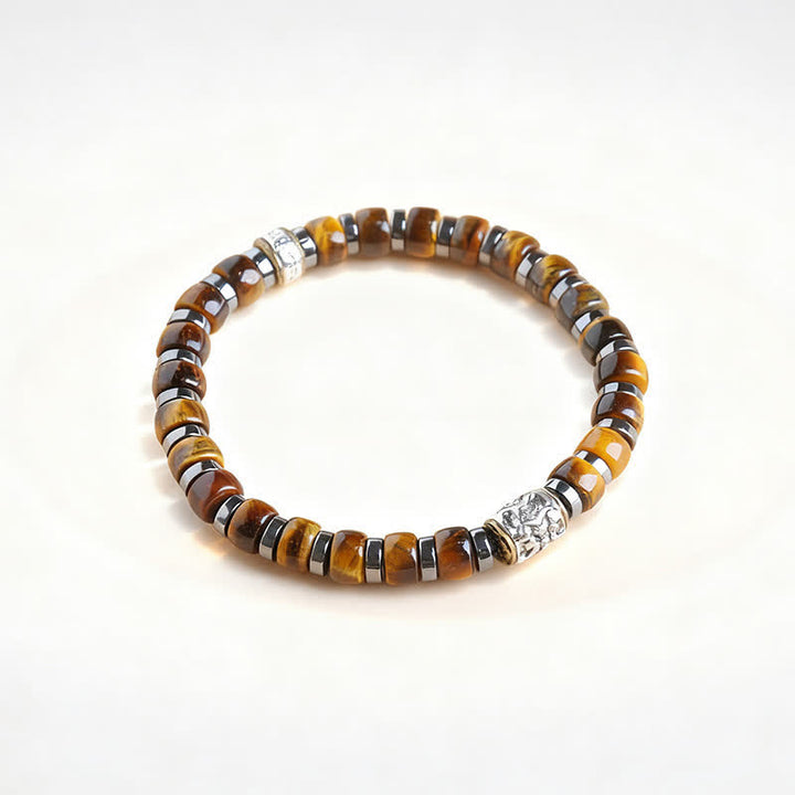 Buddha Stones Natural Tiger Eye Antique Silver Lion Confidence Bead Bracelet - 7.5–7.9 in (19–20 cm) - image 0