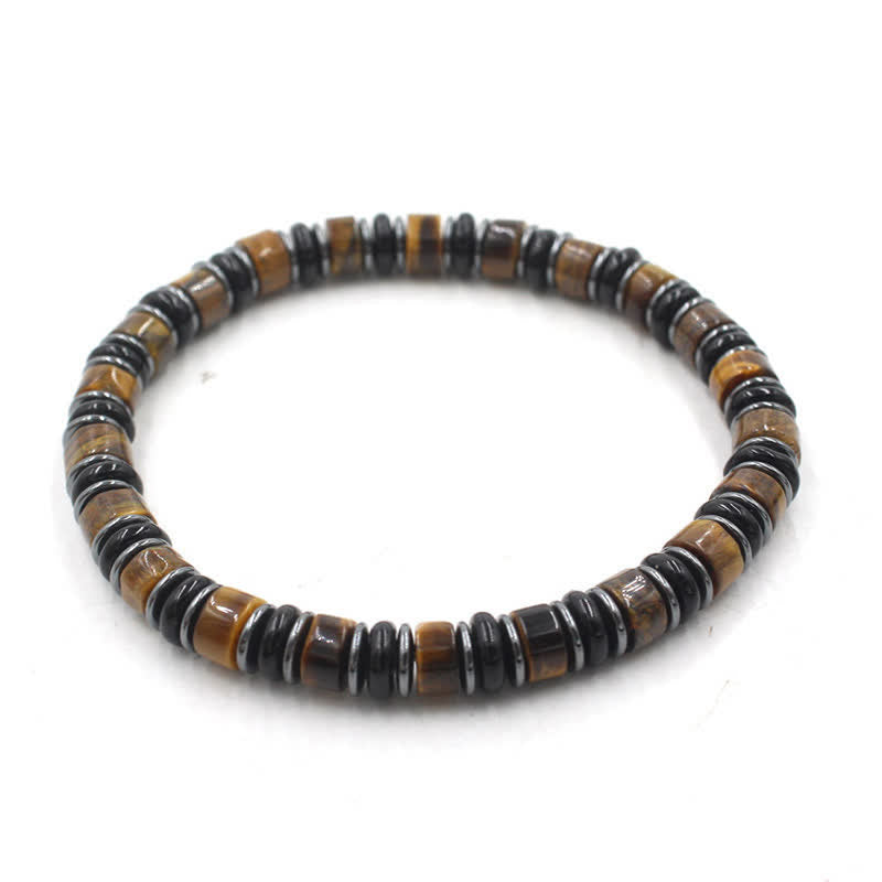Buddha Stones Black Obsidian Hematite Hand Polished Ethnic Luck Flat Bead Bracelet - Tiger Eye(Confidence ♥ Focus)(Wrist Circumference: 15-16cm) - image 0