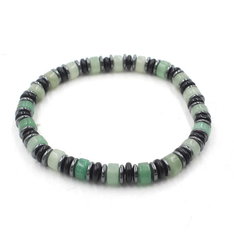 Buddha Stones Black Obsidian Hematite Hand Polished Ethnic Luck Flat Bead Bracelet - Green Aventurine(Luck ♥ Opportunity)(Wrist Circumference: 15-16cm) - image 8