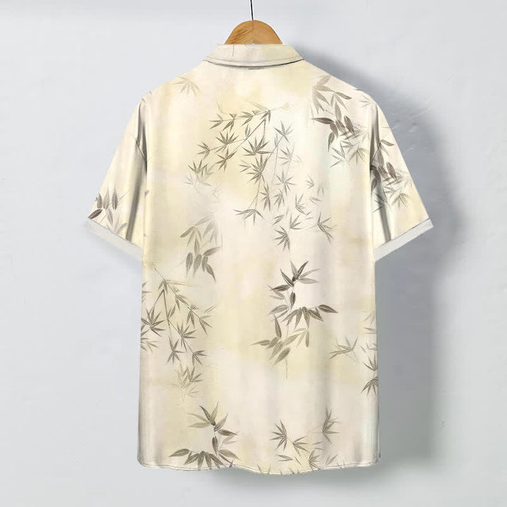 Buddha Stones Bamboo Leaf Pattern Buttons Wrinkle-resistant Men's Short Sleeve Shirt - image 1