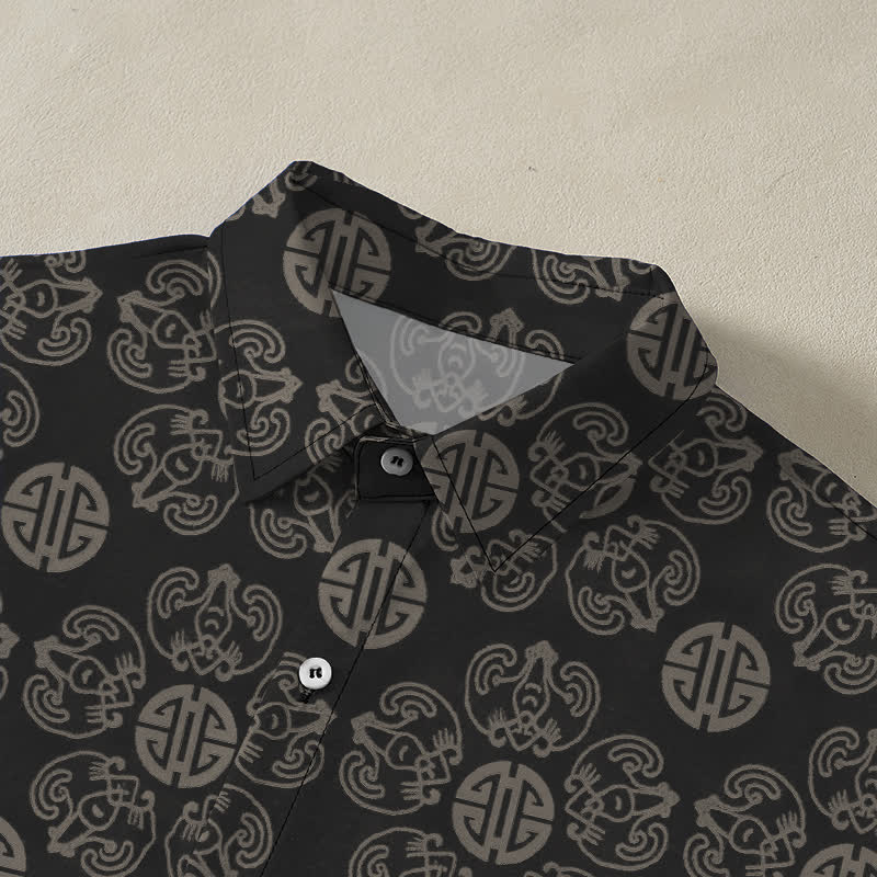 Buddha Stones Vintage Medallion Geometric Pattern Buttons Breathable Men's Short Sleeve Shirt - image 4