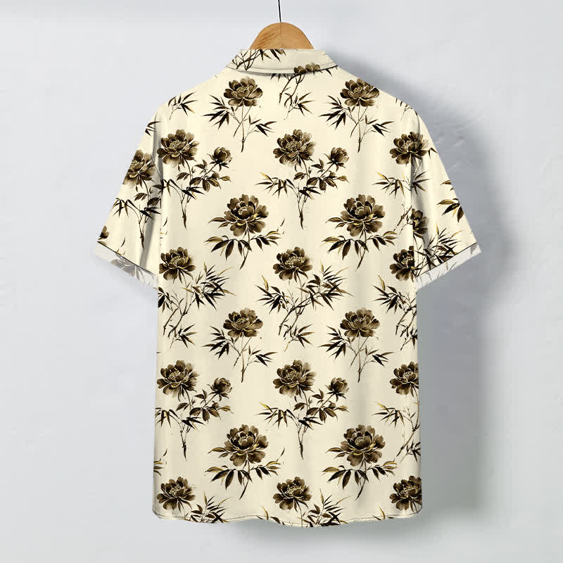Buddha Stones Tropical Floral Leaf Pattern Buttons Breathable Men's Short Sleeve Shirt - image 6