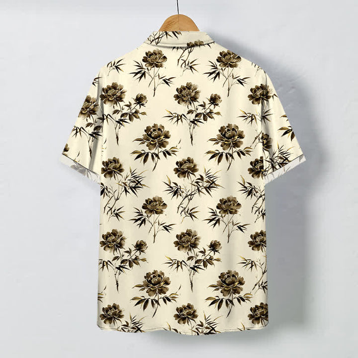Buddha Stones Tropical Floral Leaf Pattern Buttons Breathable Men's Short Sleeve Shirt - image 6