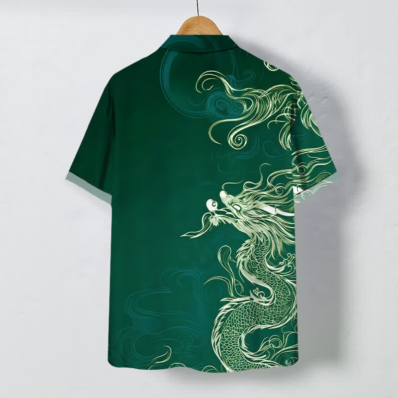 Buddha Stones Oriental Dragon Cloud Pattern Buttons Wrinkle-resistant Men's Short Sleeve Shirt - image 6