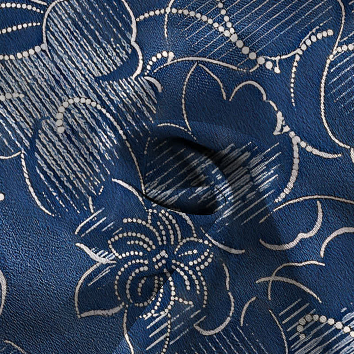 Buddha Stones Indigo Floral Vine Pattern Buttons Wrinkle-resistant Men's Short Sleeve Shirt - image 4