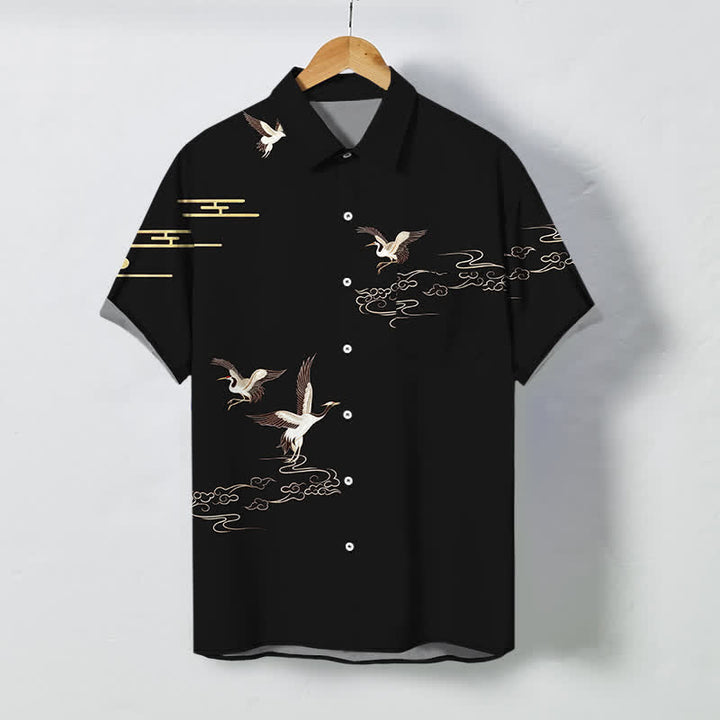 Buddha Stones Crane Cloud Pattern Buttons Wrinkle-resistant Men's Short Sleeve Shirt - Black - US/UK/AU48，EU58 (4XL) - image 7