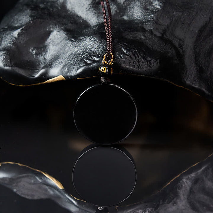 Buddha Stones Black Obsidian Round Shape Protection Braided Rope Necklace - image 4