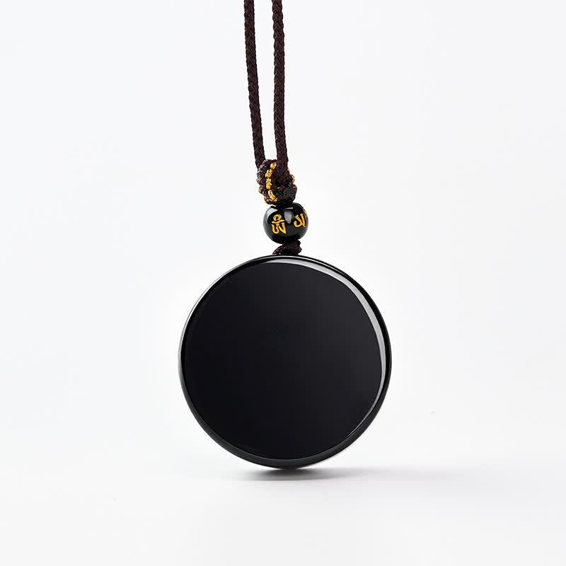 Buddha Stones Black Obsidian Round Shape Protection Braided Rope Necklace - Approx. 30mm - image 0