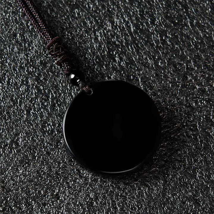 Buddha Stones Black Obsidian Round Shape Protection Braided Rope Necklace - image 7