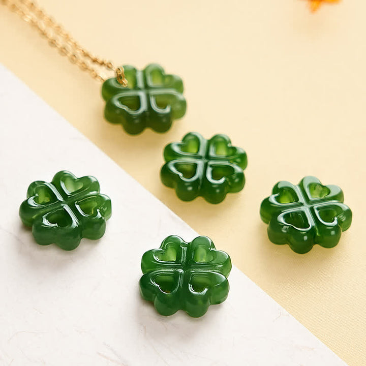 Buddha Stones Jade Four Leaf Clover Luck Hand Carved Pendant Necklace - image 8