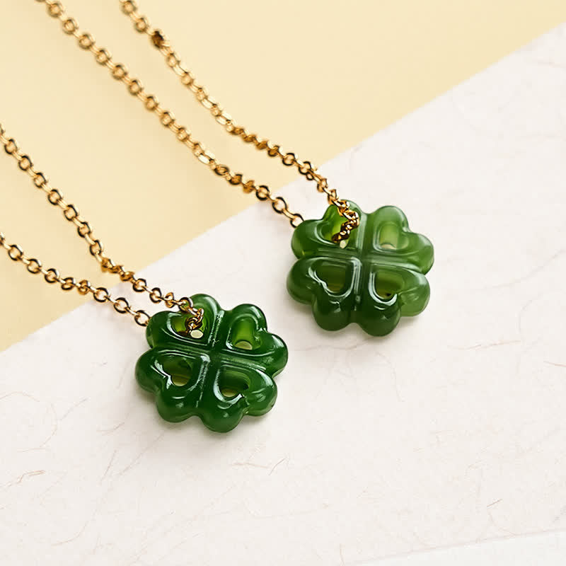 Buddha Stones Jade Four Leaf Clover Luck Hand Carved Pendant Necklace - image 4