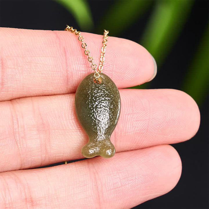 Buddha Stones Jade Little Fish Luck Hand Carved Pendant Necklace - image 4