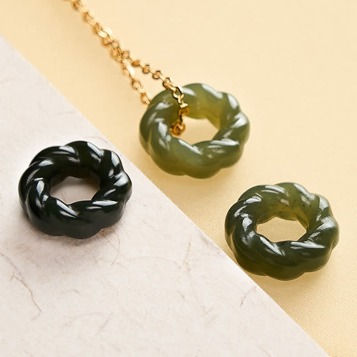 Buddha Stones Hand Carved Hetian Jade Fried Dough Twists Blessing Vintage Necklace - image 8