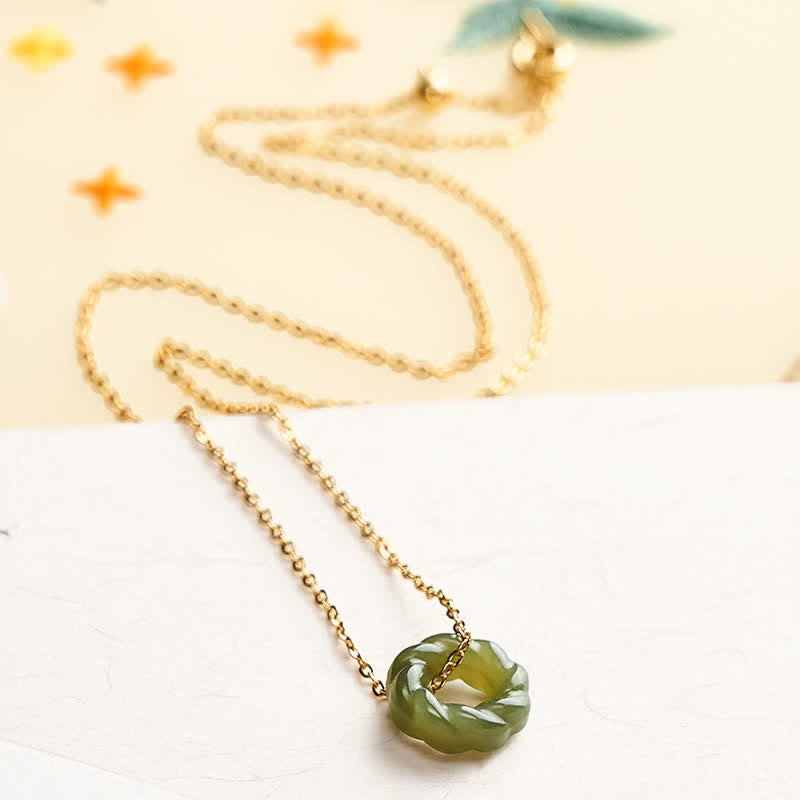 Buddha Stones Hand Carved Hetian Jade Fried Dough Twists Blessing Vintage Necklace - image 2