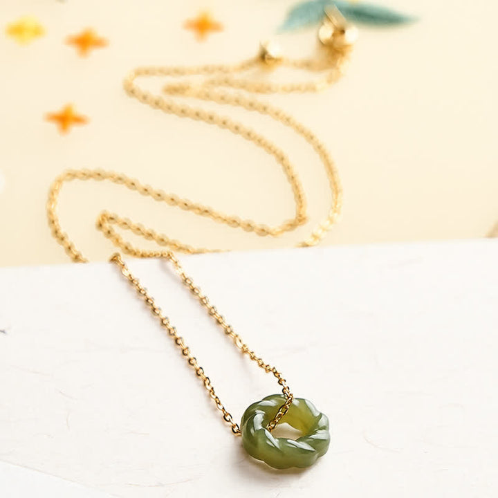 Buddha Stones Hand Carved Hetian Jade Fried Dough Twists Blessing Vintage Necklace - image 2
