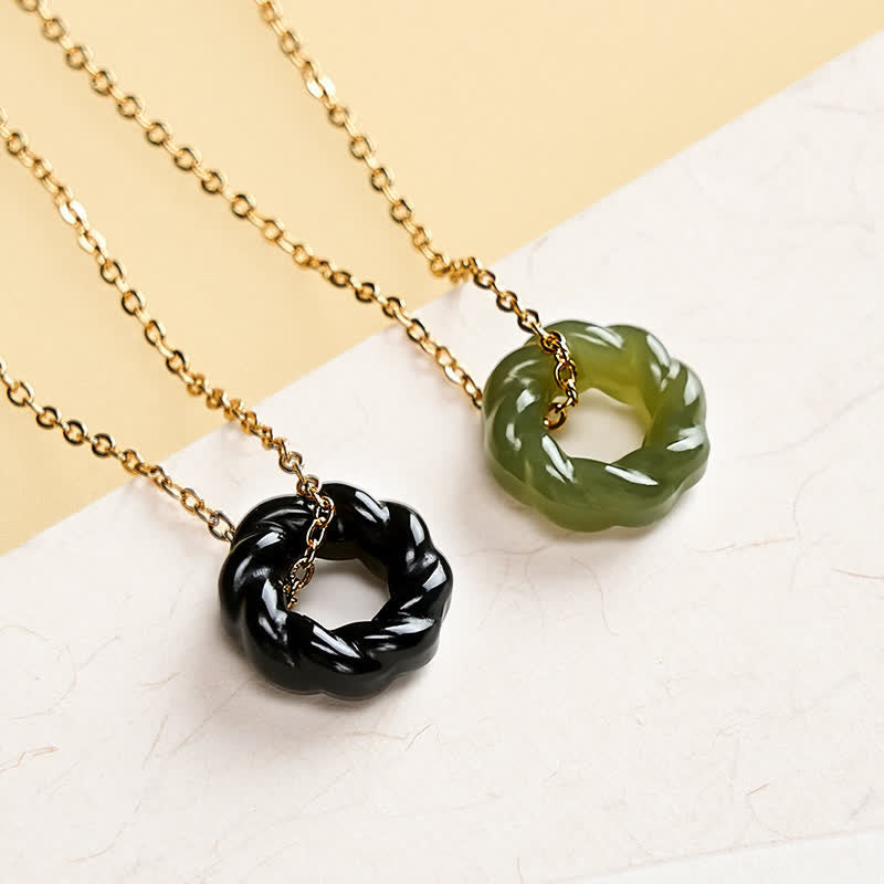 Buddha Stones Hand Carved Hetian Jade Fried Dough Twists Blessing Vintage Necklace - image 4