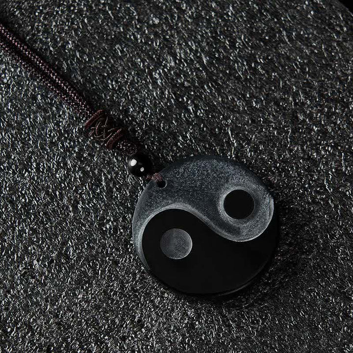 Buddha Stones Black Obsidian Yin Yang Balance Round Pendant Necklace - image 1