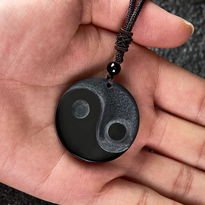 Buddha Stones Black Obsidian Yin Yang Balance Round Pendant Necklace - image 7