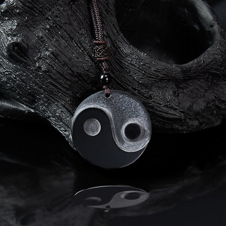 Buddha Stones Black Obsidian Yin Yang Balance Round Pendant Necklace - image 4