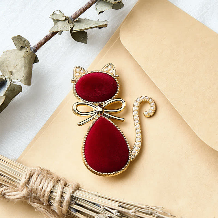 Buddha Stones Pearl Velvet Cat Bow Transformation French Vintage Hair Stick - image 3