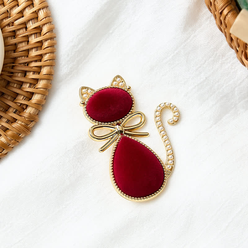Buddha Stones Pearl Velvet Cat Bow Transformation French Vintage Hair Stick - image 2