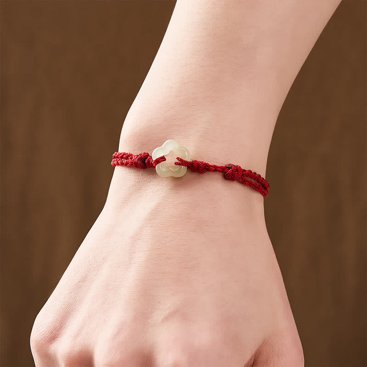 Buddha Stones Hetian Jade Plum Bossom Luck Red String Bracelet - image 3