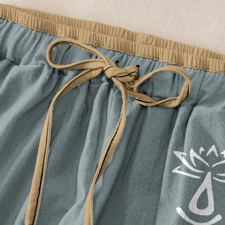 Buddha Stones Pure Cotton Sacred Om Lotus Pattern Women's Elastic Waist Pants With Pockets - image 9