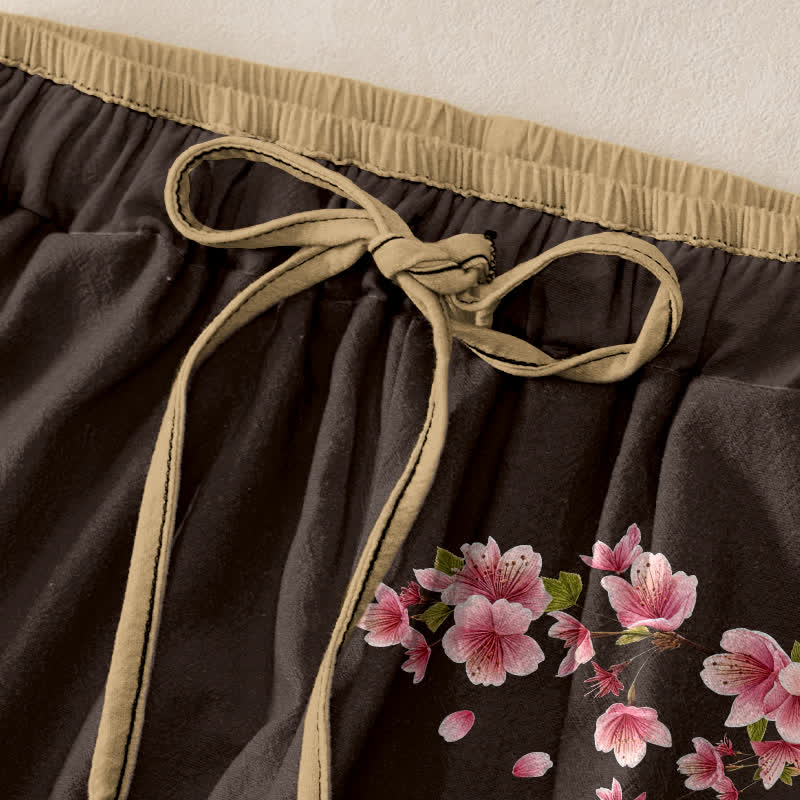 Buddha Stones Pure Cotton Pink Blossom Pattern Women's Elastic Waist Pants With Pockets - image 9