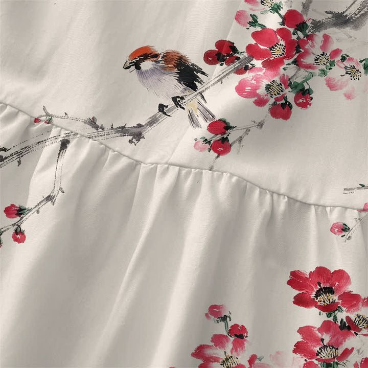 Buddha Stones Summer Casual Pink Blossom Branches Pattern Women's Summer Sleeveless Midi Dress With Pockets - image 1