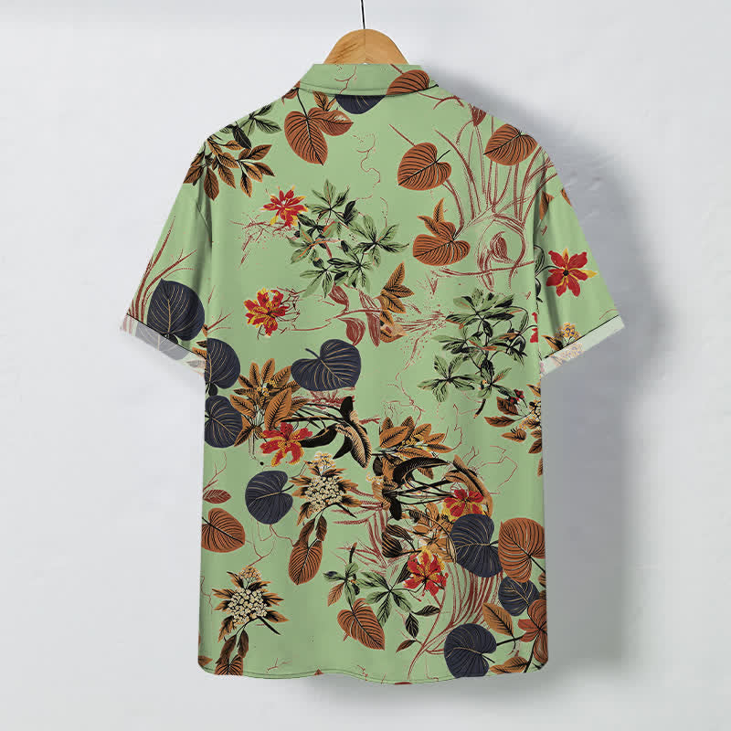 Buddha Stones Tropical Floral Leaf Pattern Buttons Breathable Men's Short Sleeve Shirt - image 6