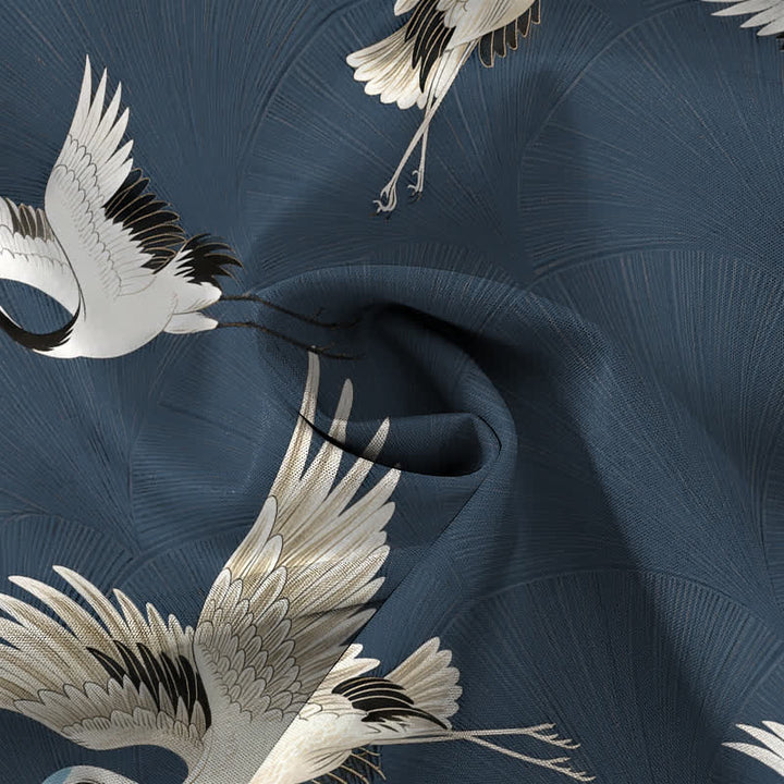 Buddha Stones White Crane Bird Pattern Buttons Breathable Men's Short Sleeve Shirt - image 4