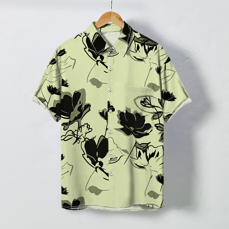 Buddha Stones Abstract Floral Botanical Pattern Buttons Breathable Men's Short Sleeve Shirt - GreenYellow - US/UK/AU48，EU58 (4XL) - image 5