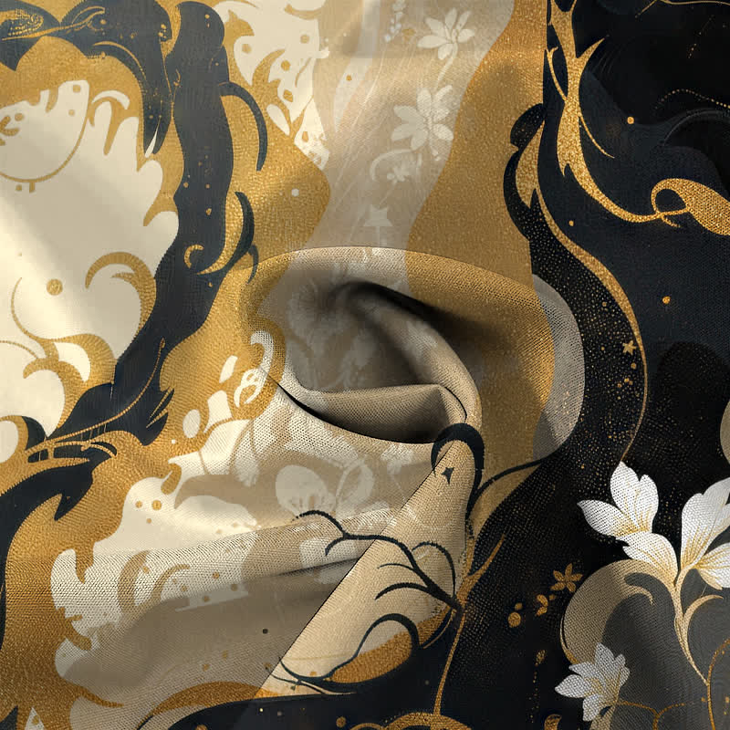 Buddha Stones Golden Dragon Cloud Floral Pattern Buttons Breathable Men's Short Sleeve Shirt - image 4