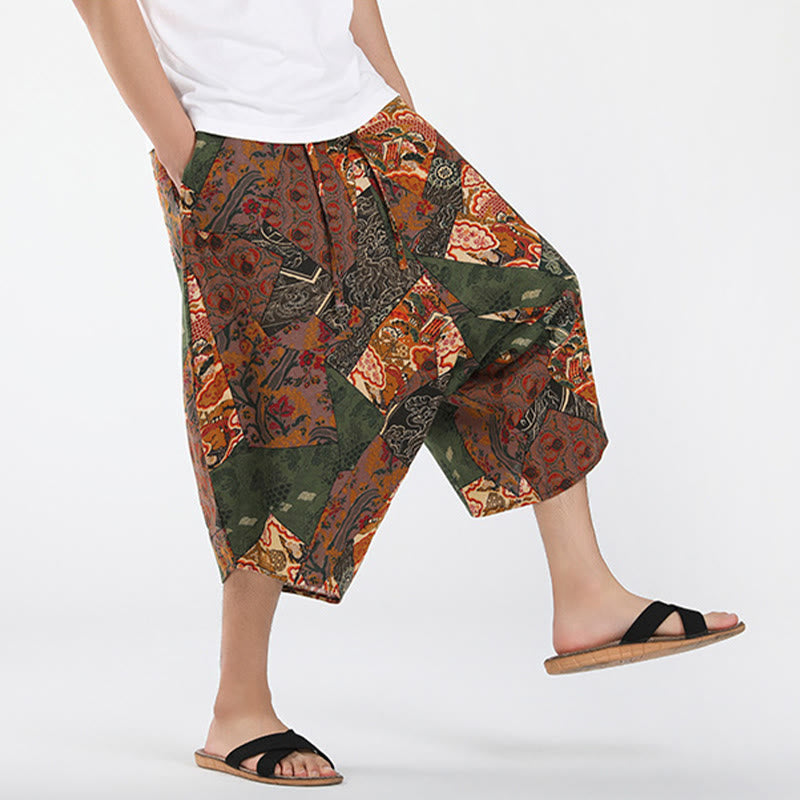 Buddha Stones Summer Boho Casual Drawstring Abstract Geometry Capri Pants Men's Harem Pants With Pocket - image 4