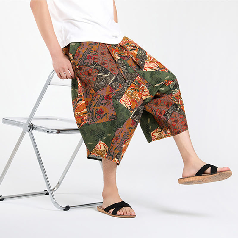 Buddha Stones Summer Boho Casual Drawstring Abstract Geometry Capri Pants Men's Harem Pants With Pocket - image 7