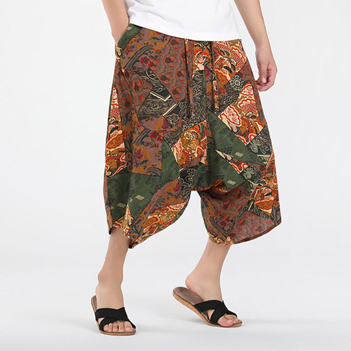 Buddha Stones Summer Boho Casual Drawstring Abstract Geometry Capri Pants Men's Harem Pants With Pocket - image 2