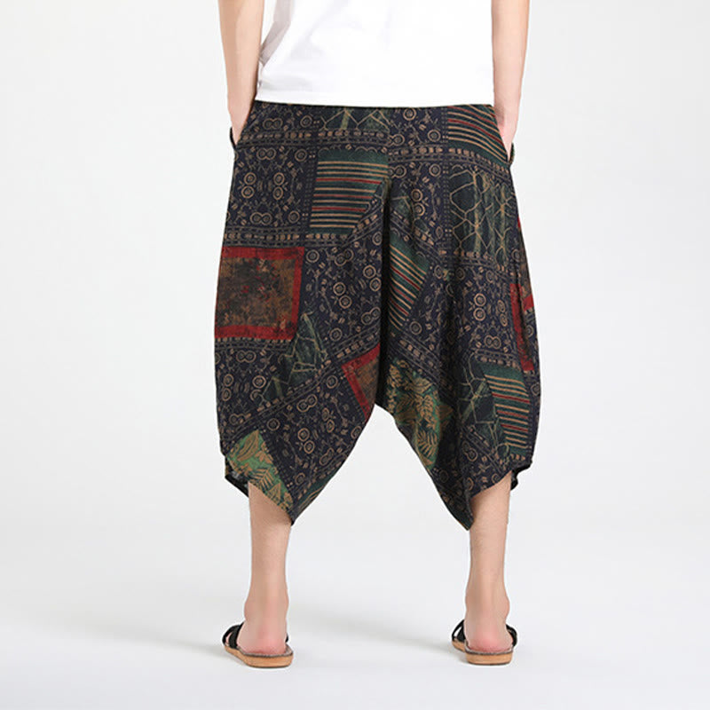 Buddha Stones Summer Boho Casual Drawstring Abstract Geometry Capri Pants Men's Harem Pants With Pocket - image 12