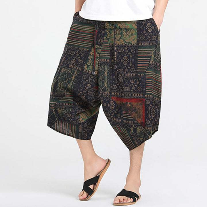 Buddha Stones Summer Boho Casual Drawstring Abstract Geometry Capri Pants Men's Harem Pants With Pocket - image 14