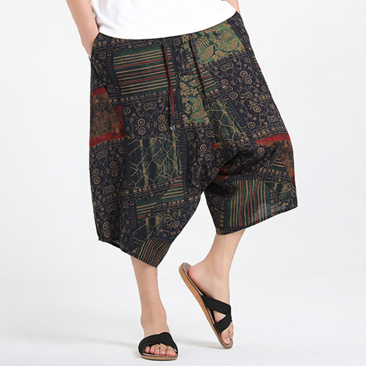 Buddha Stones Summer Boho Casual Drawstring Abstract Geometry Capri Pants Men's Harem Pants With Pocket - image 13