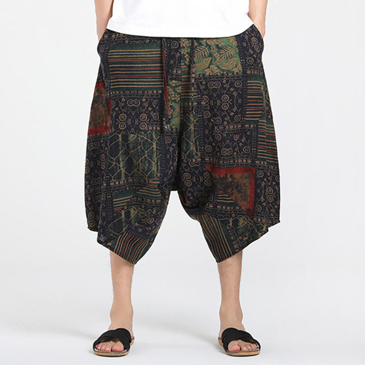 Buddha Stones Summer Boho Casual Drawstring Abstract Geometry Capri Pants Men's Harem Pants With Pocket - image 9