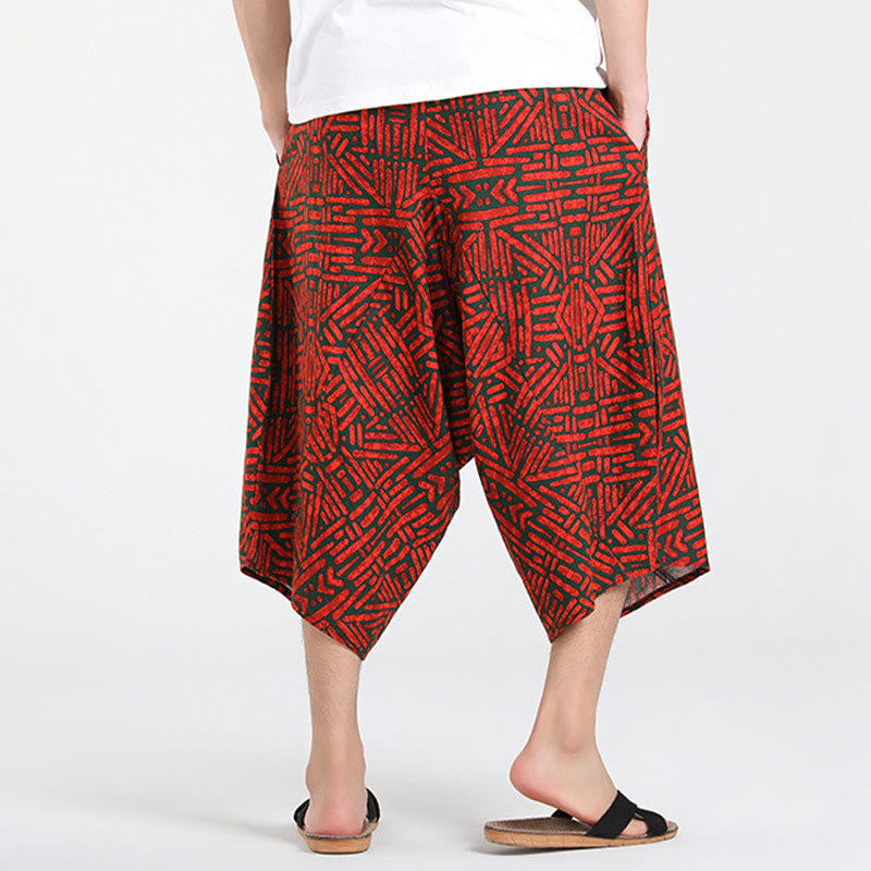 Buddha Stones Summer Boho Casual Drawstring Abstract Geometry Capri Pants Men's Harem Pants With Pocket - image 19