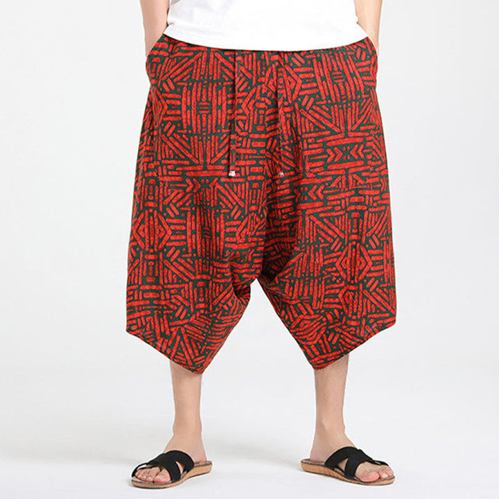 Buddha Stones Summer Boho Casual Drawstring Abstract Geometry Capri Pants Men's Harem Pants With Pocket - image 17