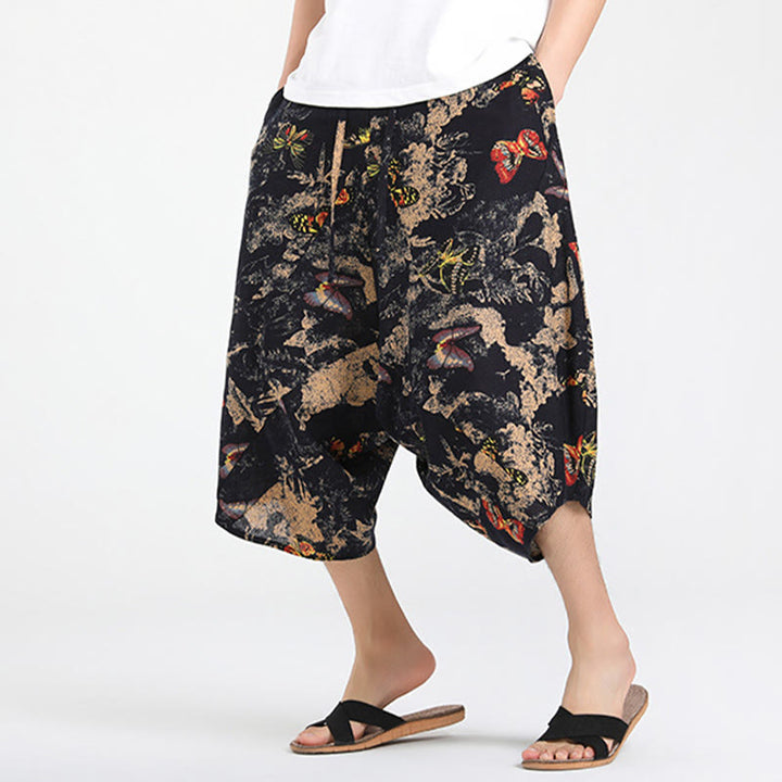 Buddha Stones Summer Boho Casual Drawstring Abstract Geometry Capri Pants Men's Harem Pants With Pocket - image 29