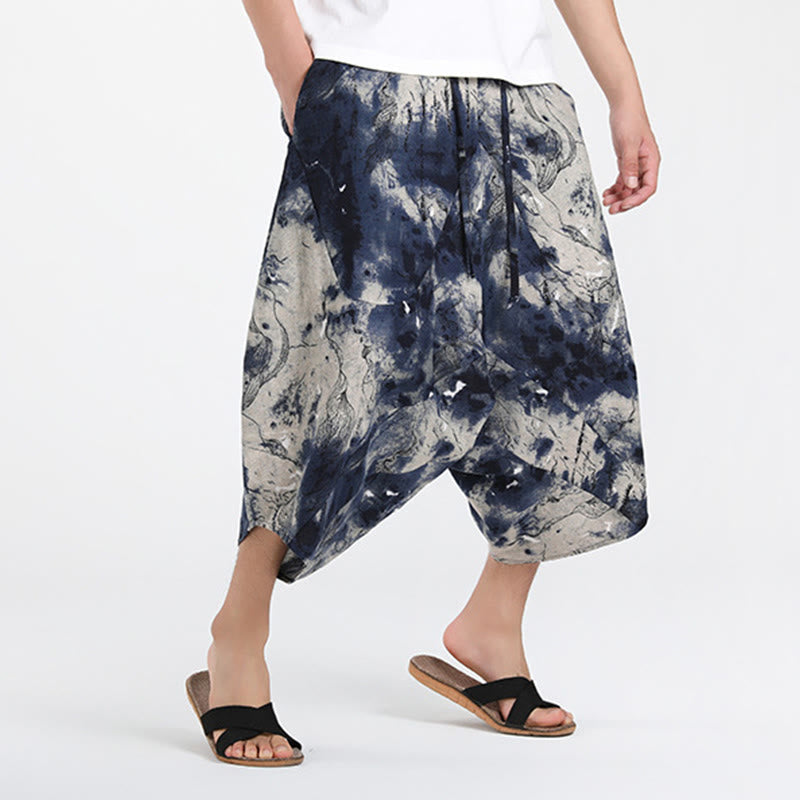 Buddha Stones Summer Boho Casual Drawstring Abstract Geometry Capri Pants Men's Harem Pants With Pocket - image 34