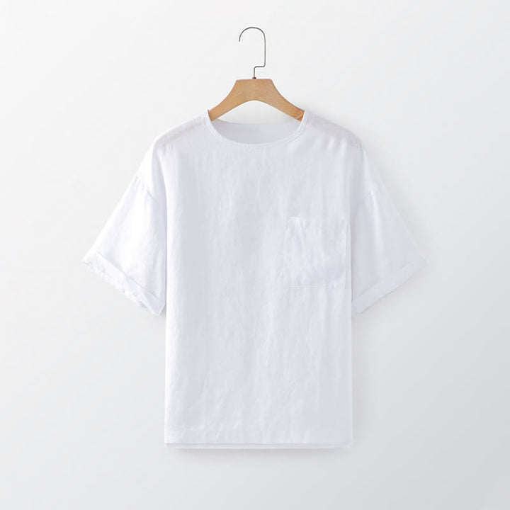 Buddha Stones Summer Casual Minimalist Solid Crew Neck Men's Short Sleeve T-Shirts With Patch Pocket - White - US/UK/AU44, EU54 (3XL) - image 3