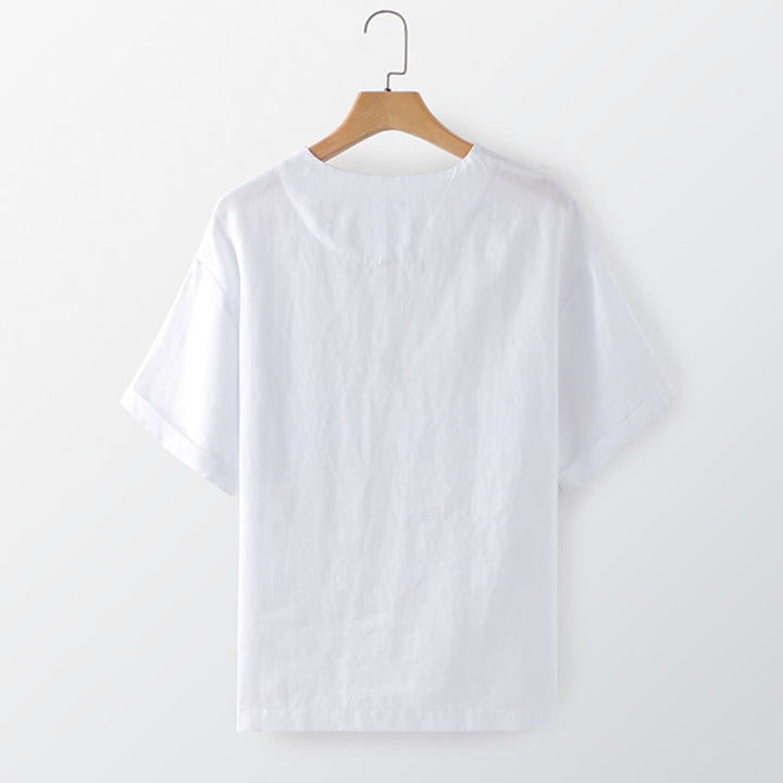 Buddha Stones Summer Casual Minimalist Solid Crew Neck Men's Short Sleeve T-Shirts With Patch Pocket - image 4